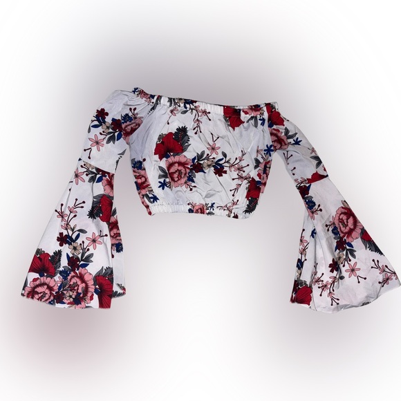 Floral Tiered Bell Sleeve Off Shoulder Crop Top - Picture 5 of 16